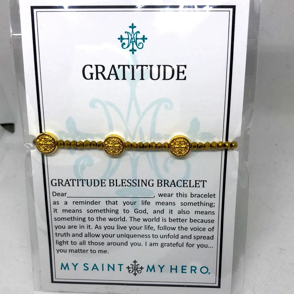 My Saint My Hero Gold Gratitude Blessing Beaded Bracelet - Picture 1 of 3